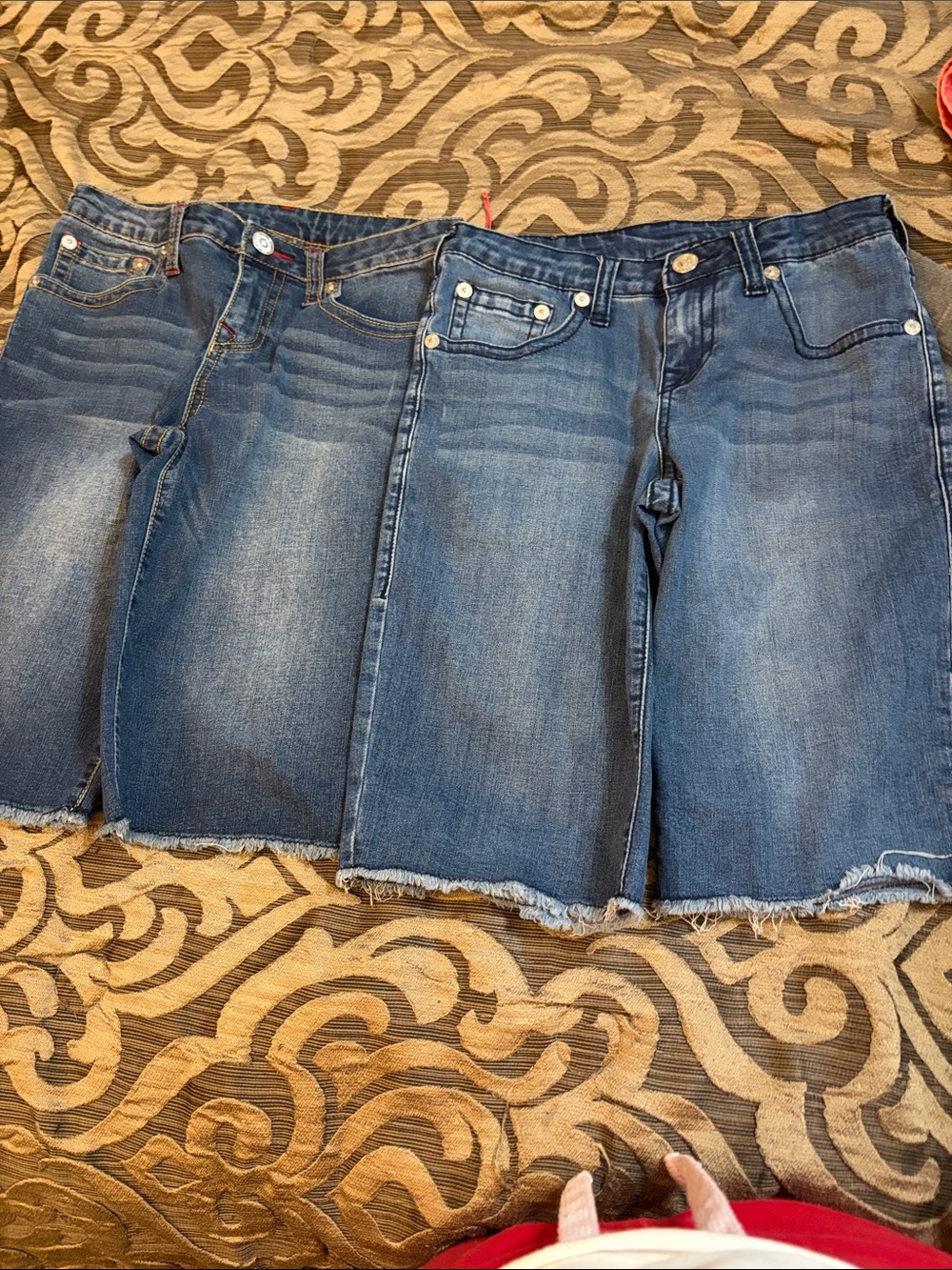 True Religion Denim Shorts - Distressed Hem, Medium Blue